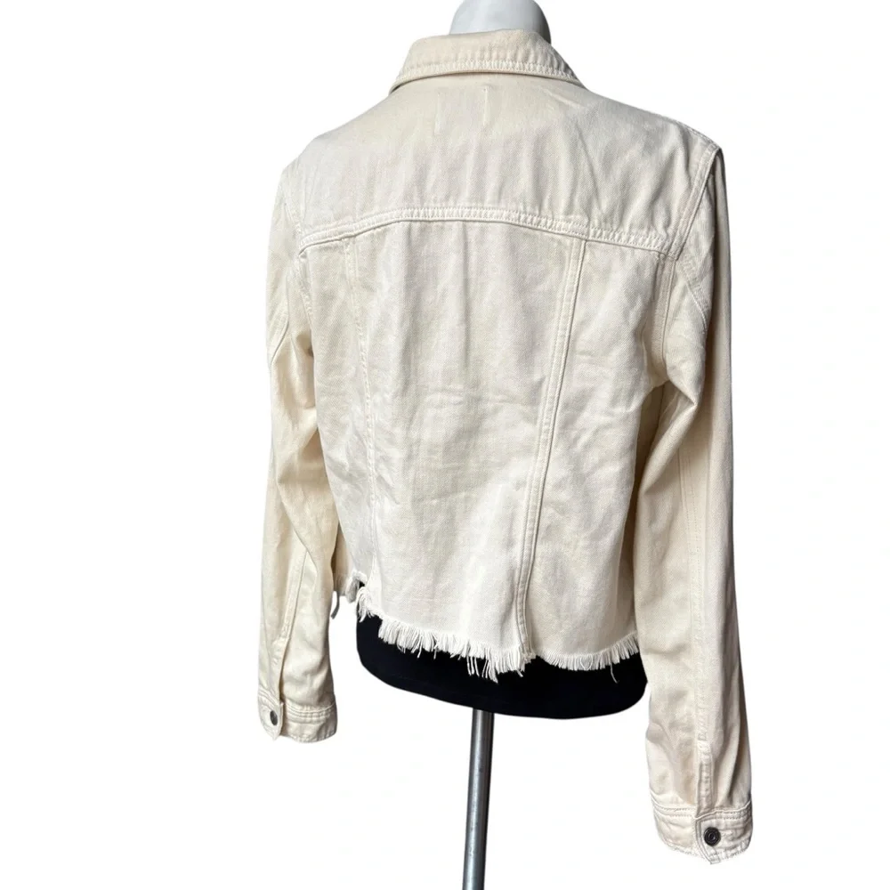 HIDDEN JEANS Rebel Fray Hem Denim Trucker Jacket in Cream, Sz L - Picture 8 of 16
